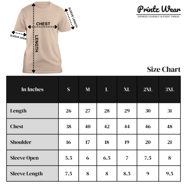 Men's Round Neck Half Sleeve T-Shirt Size Chart