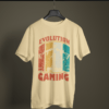 beige color evolution gaming graphic tee on a hanger