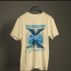 beige color hardcore gamer printed tee on a hanger