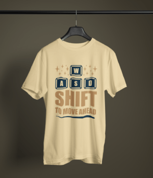 beige color shift to move ahead graphic tee on a hanger