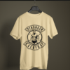 beige color stronger everyday graphic tee on a hanger