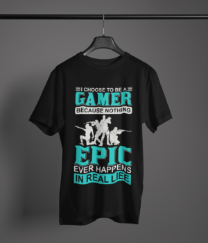 black color I choose to be a gamer graphic tee on a hanger