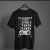 black color relationship status gamer graphic tee on a hanger