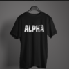 black color alpha graphic tee on a hanger