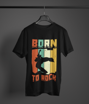 black color born to rock graphic printed t-shirt on a hanger