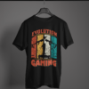 black color evolution gaming graphic tee on a hanger