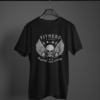 black color fitness improve your power printed tee on a hanger