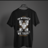 black color in weights we trust graphic printed t-shirt on a hanger