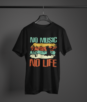 black color music in my mind printed tee on a hanger