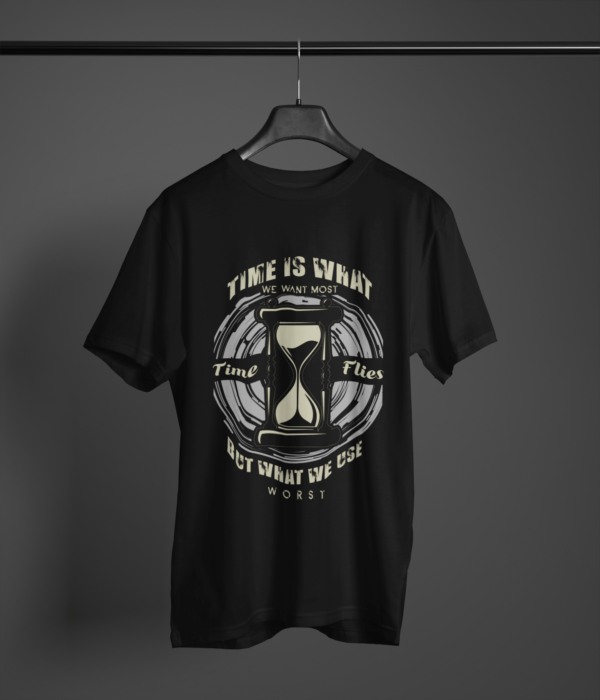 black color time is what we want most graphic tee on a hanger