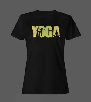 Black Color Women’s Premium Quality Round Neck Half Sleeve Yoga Printed Tees