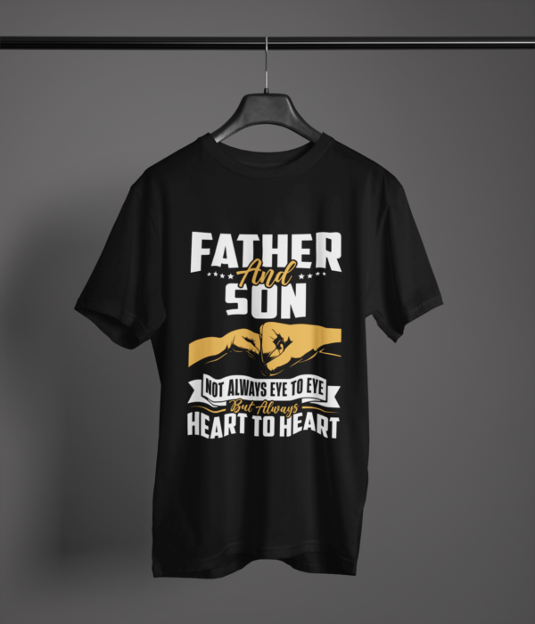 black-father-and-son-always-heart-to-heart printed t-shirt on-a-hanger