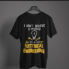 black color I don't believe in miracles graphic printed t-shirt on a hanger