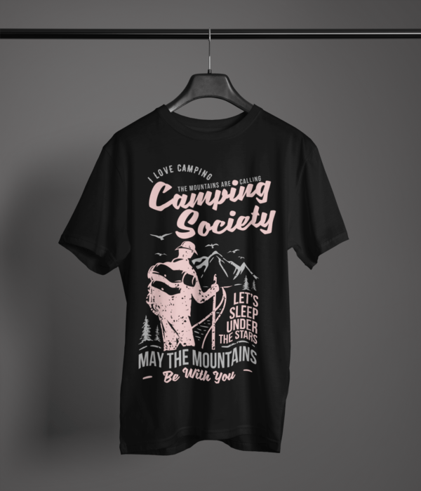 black-the-mountains-are-calling printed tee on-a-hanger