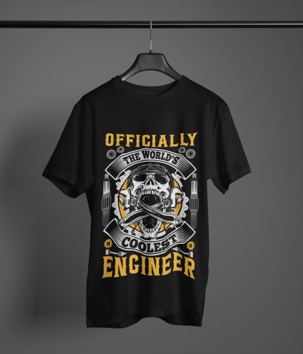 black-the-worlds-coolest-engineer graphic tee -on-a-hanger