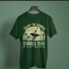bottle green color enjoy the summer graphic printed t-shirt on a hanger