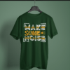 bottle green color make some noise graphic printed t-shirt on a hanger