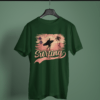 bottle green color surfing graphic tee on a hanger