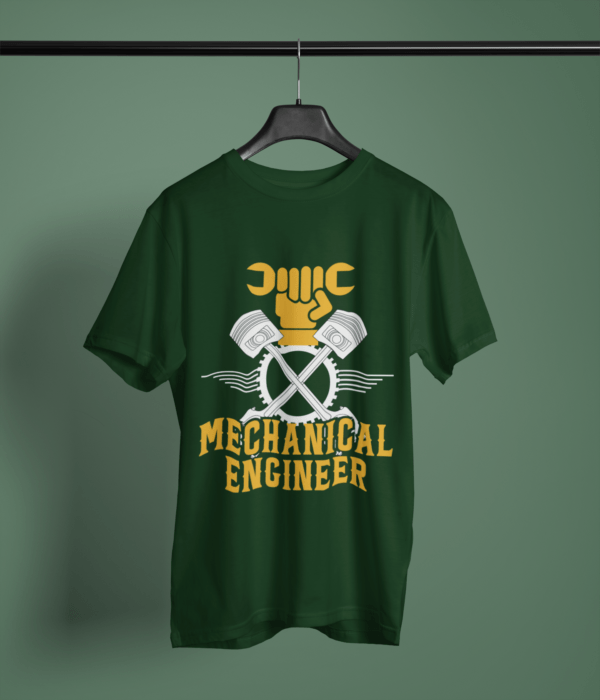 bottle-green-mechanical-engineer graphic tee on-a-hanger