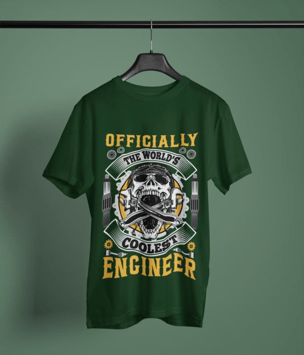 bottle-green-the-worlds-coolest-engineer graphic tee on-a-hanger