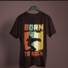 coffee brown color born to rock graphic printed t-shirt on a hanger