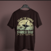 coffee brown color enjoy the summer graphic printed t-shirt on a hanger