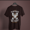 coffee brown color in weights we trust graphic printed t-shirt on a hanger