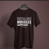 coffee brown color installing muscles printed tee on a hanger