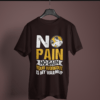 coffee brown color no pain no gain graphic tee on a hanger