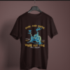 coffee brown color rise and shine graphic printed t-shirt on a hanger