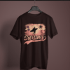 coffee brown color surfing graphic tee on a hanger