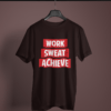 coffee brown color work sweat achieve graphic tee on a hanger