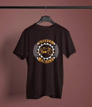 coffee-brown-freedom-machine printed t-shirt on-a-hanger