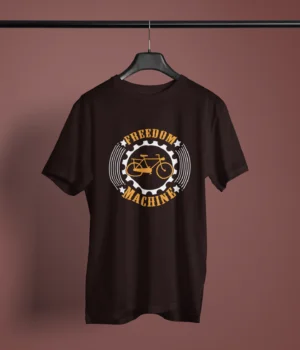 coffee-brown-freedom-machine printed t-shirt on-a-hanger