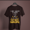 coffee brown color I don't believe in miracles graphic printed t-shirt on a hanger