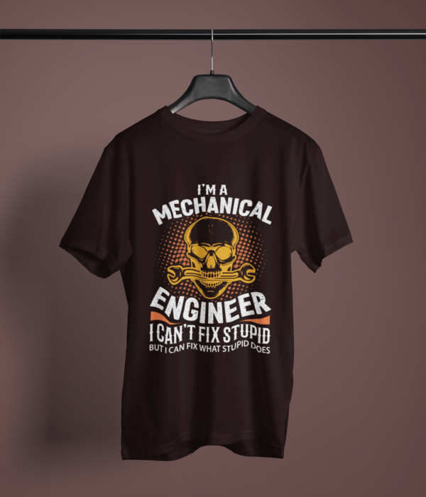 coffee brown color I'm a mechanical engineer printed tee on a hanger