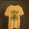 golden yellow color stronger everyday graphic tee on a hanger