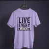 lavender color live every moment printed tee on a hanger
