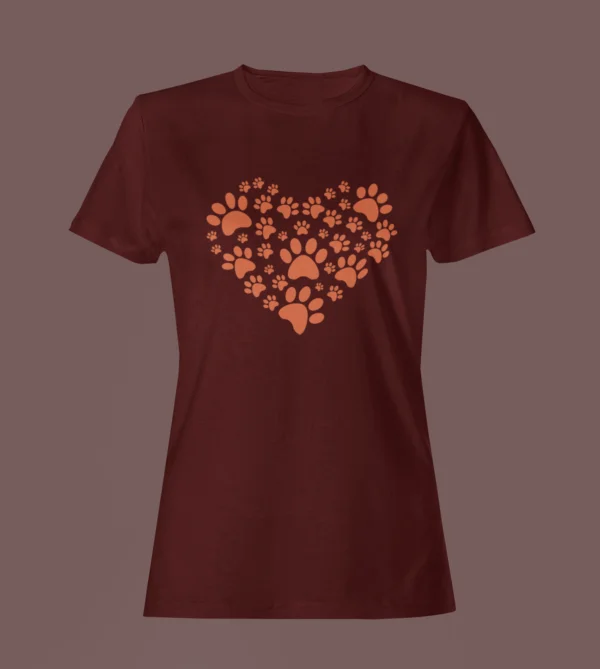 Maroon Color Women’s Premium Quality Half Sleeve Pawfect Love Printed Tees