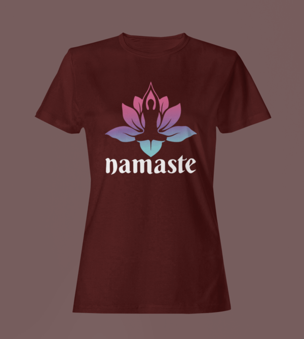 Maroon Color Women’s Premium Quality Round Neck Half Sleeve Namaste Graphic Tees