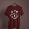 maroon color speak your mind or nothing changed graphic tee on a hanger