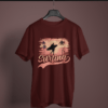 maroon color surfing graphic tee on a hanger