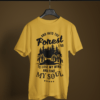 mustard-yellow-into-the-forest-to-find-my-soul graphic tee on-a-hanger