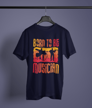 navy blue color born to be musician printed tee on a hanger