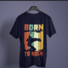 navy blue color born to rock graphic printed t-shirt on a hanger