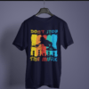 navy blue color don't stop the music graphic tee on a hanger