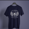 navy blue color fitness improve your power printed tee on a hanger