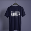 navy blue color installing muscles printed tee on a hanger