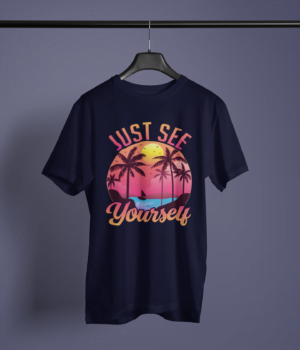 navy blue color just see yourself printed tee on a hanger