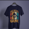 navy blue color life is a game graphic tee on a hanger